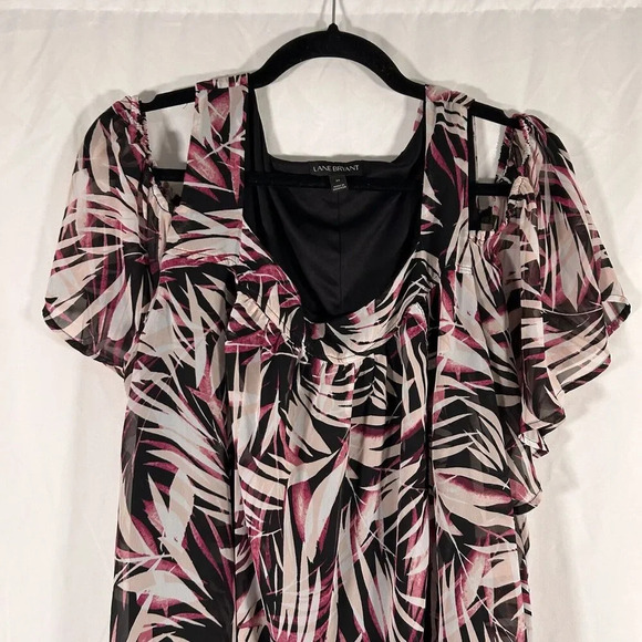 Lane Bryant Blouse Women's 20 Purple Black Cold Shoulder Sheer Short Sleeve - Picture 2 of 10